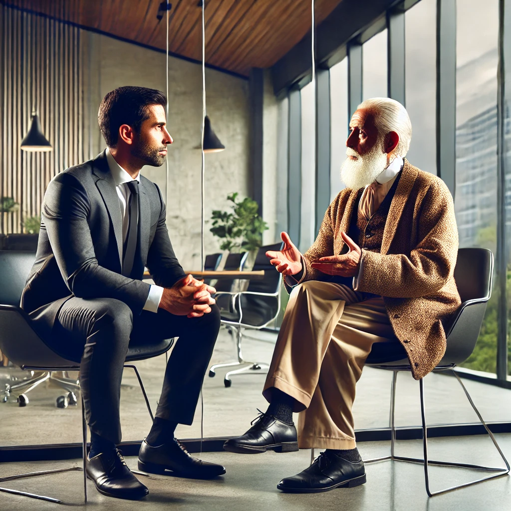A business leader taking advice from an experiences mentor